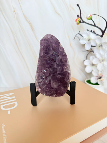 Brazilian Amethyst Cluster | Polished Freeform | Raw Crystal Face | Agate Rind | 13cm