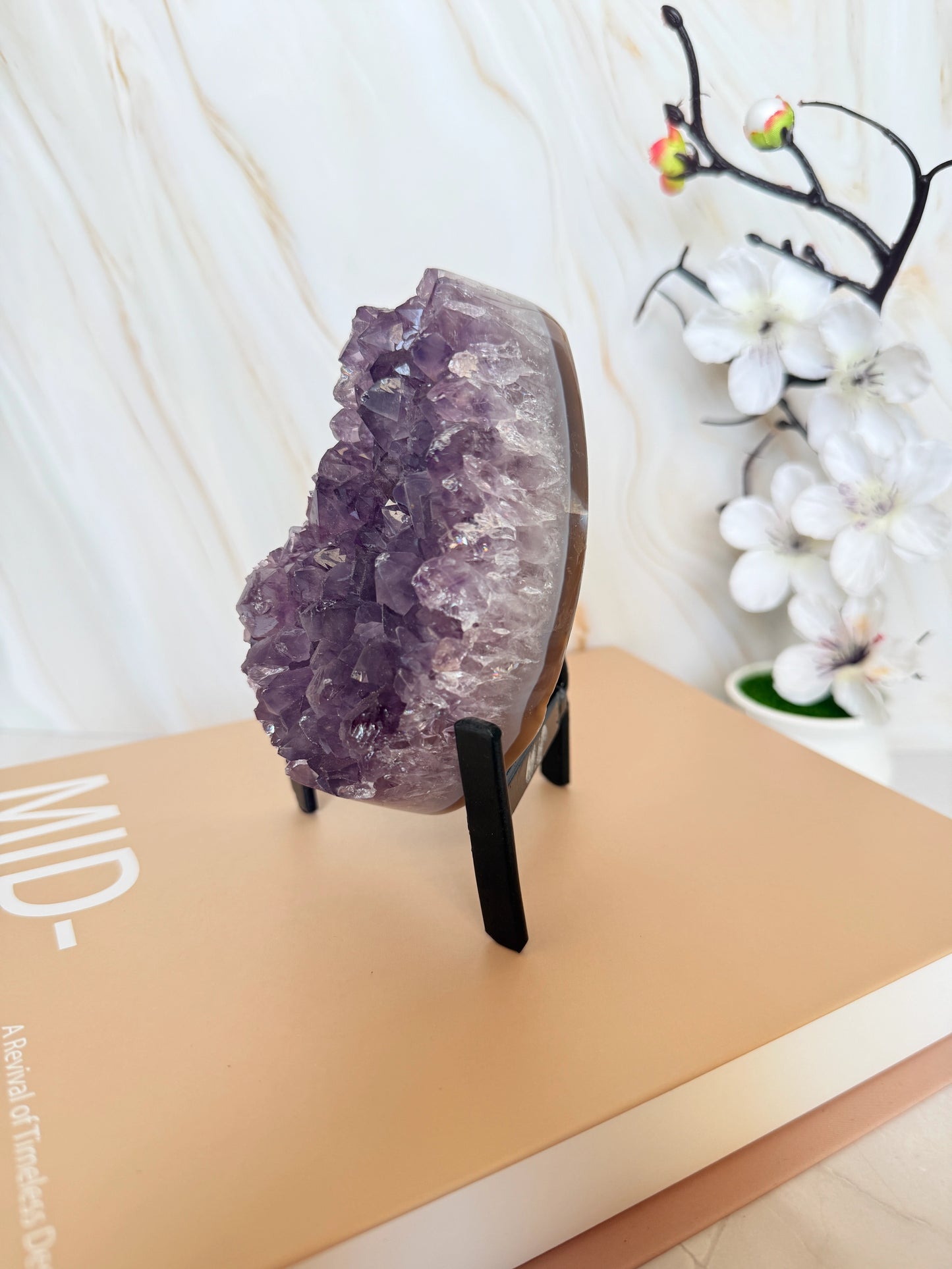 Brazilian Amethyst Cluster | Polished Freeform | Raw Crystal Face | Agate Rind | 13cm