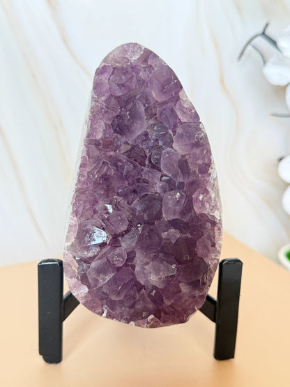 Brazilian Amethyst Cluster | Polished Freeform | Raw Crystal Face | Agate Rind | 13cm