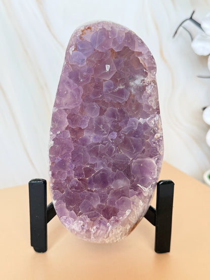 Brazilian Amethyst Cluster | Polished Freeform | Raw Crystal Face | Agate Rind