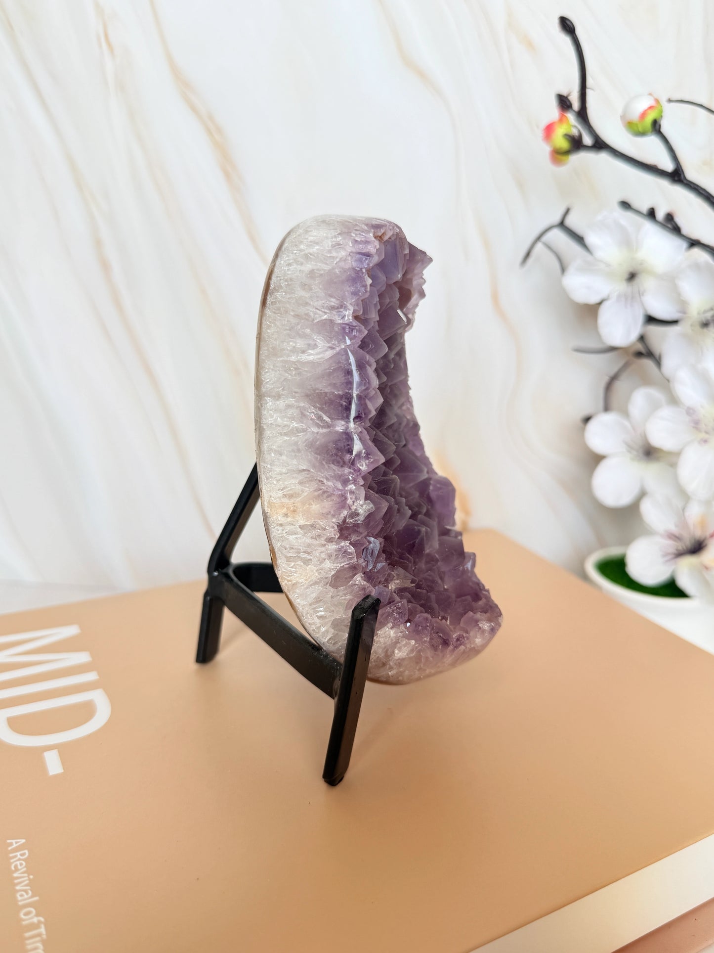Brazilian Amethyst Cluster | Polished Freeform | Raw Crystal Face | Agate Rind