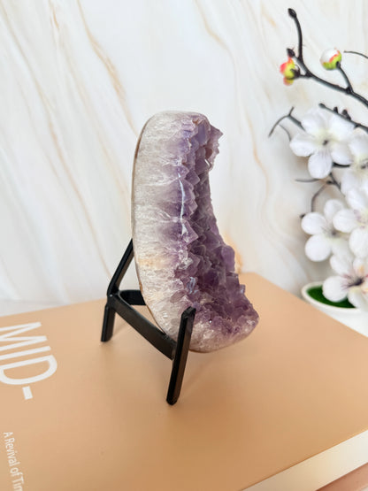 Brazilian Amethyst Cluster | Polished Freeform | Raw Crystal Face | Agate Rind