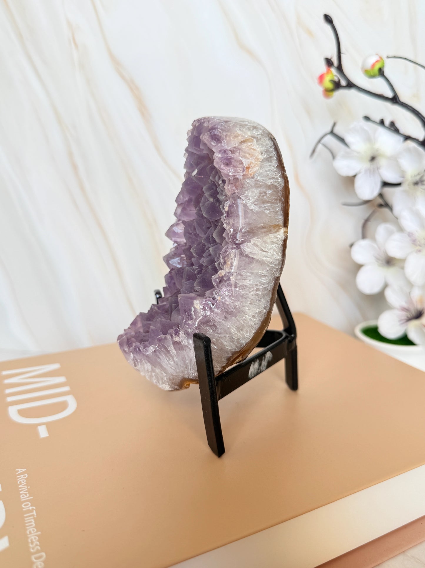 Brazilian Amethyst Cluster | Polished Freeform | Raw Crystal Face | Agate Rind