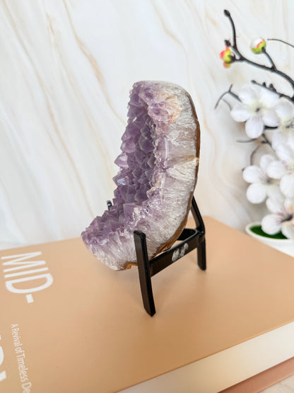 Brazilian Amethyst Cluster | Polished Freeform | Raw Crystal Face | Agate Rind