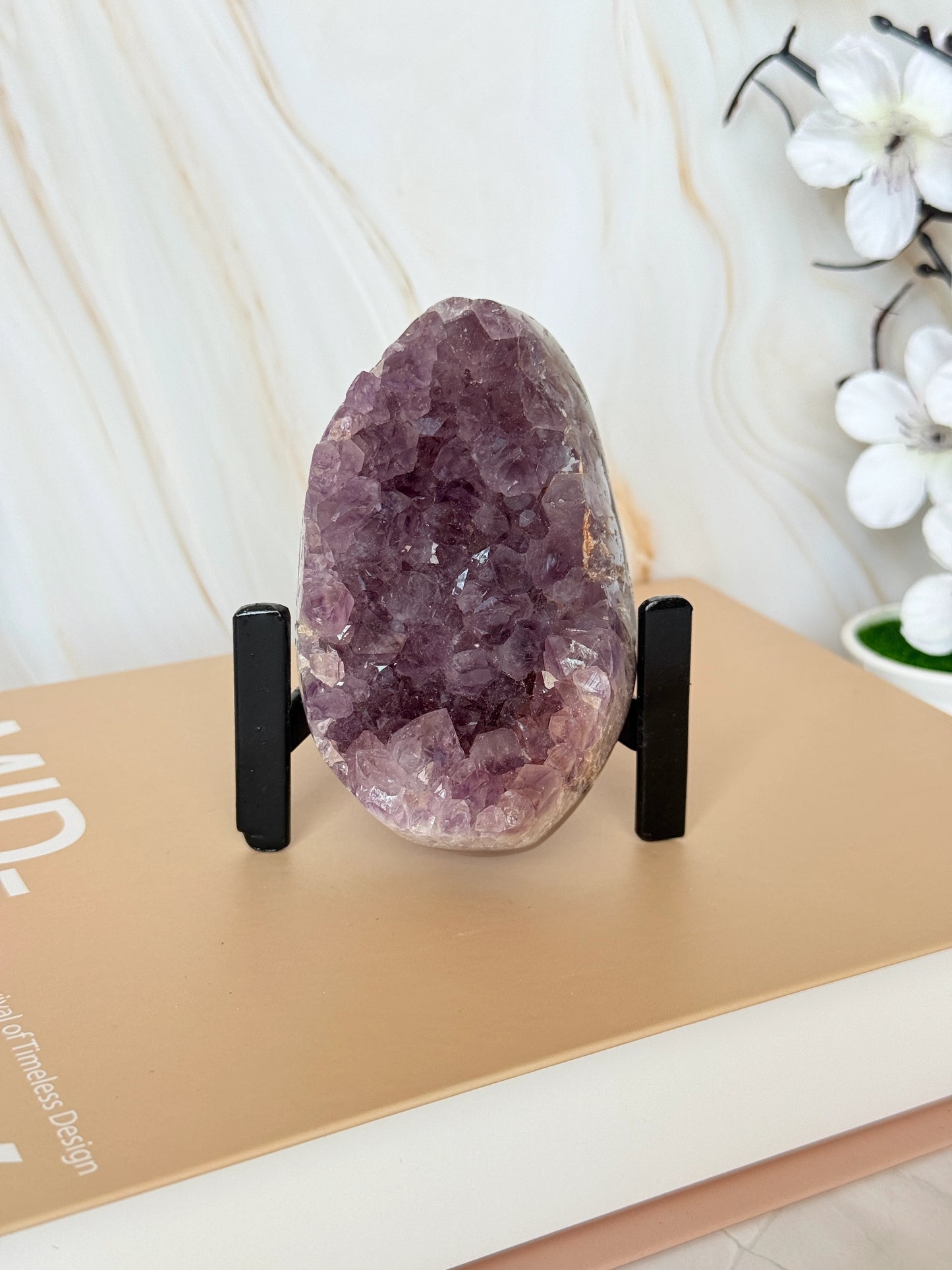Brazilian Amethyst Cluster | Polished Freeform | Raw Crystal Face | Agate Rind