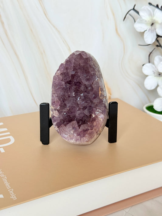 Brazilian Amethyst Cluster | Polished Freeform | Raw Crystal Face | Agate Rind