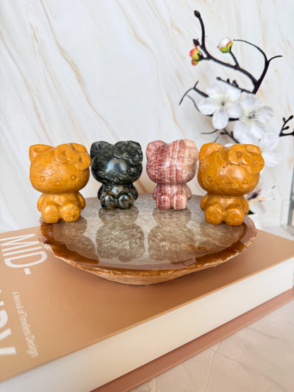 Cute Cat Crystal Carving | Yellow Jade, Green Jade & Red Calcite | 6cm | China