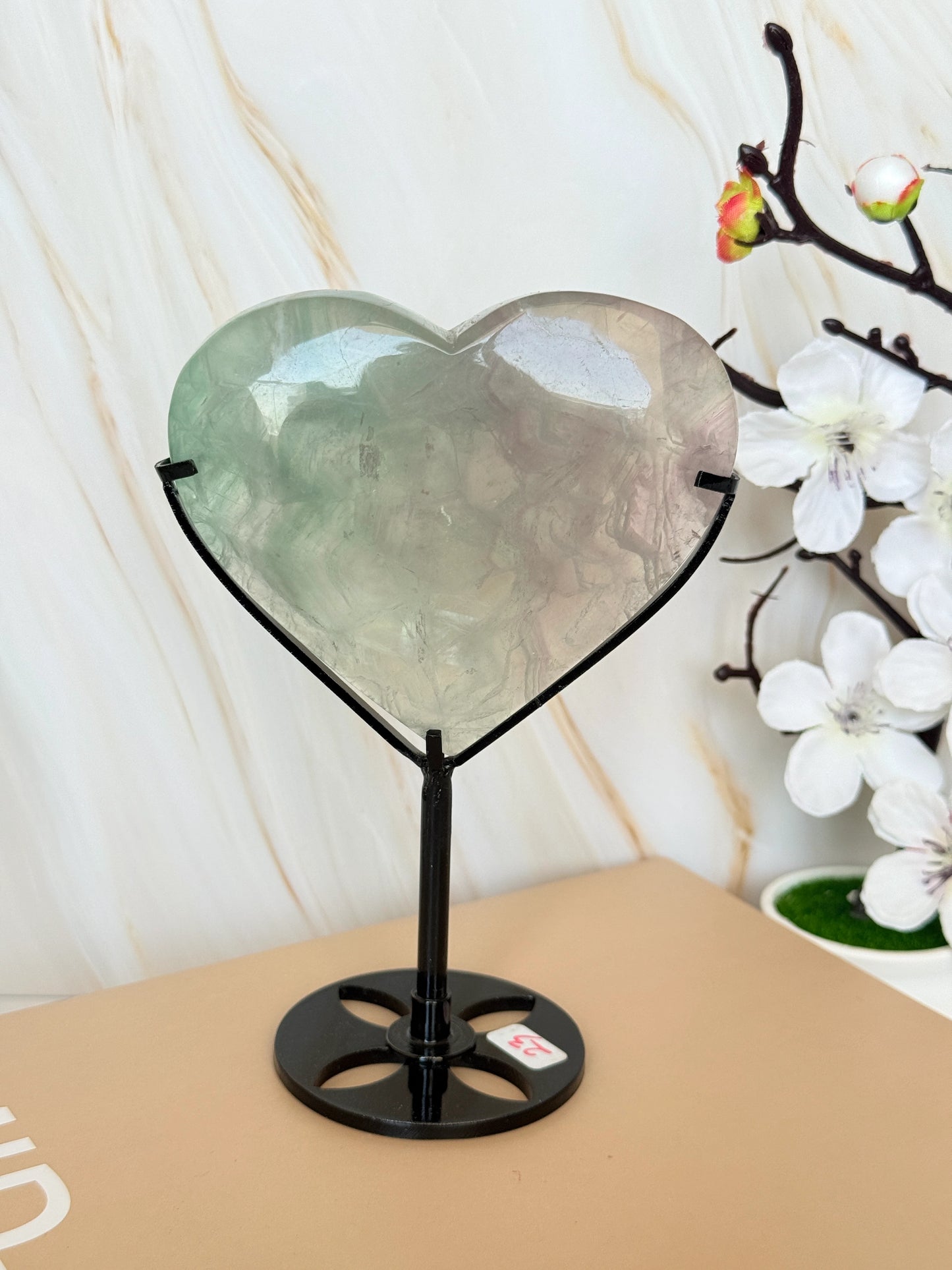 Rainbow Fluorite Heart on Stand | Mint Green & Lavender | Polished | 15cm | China