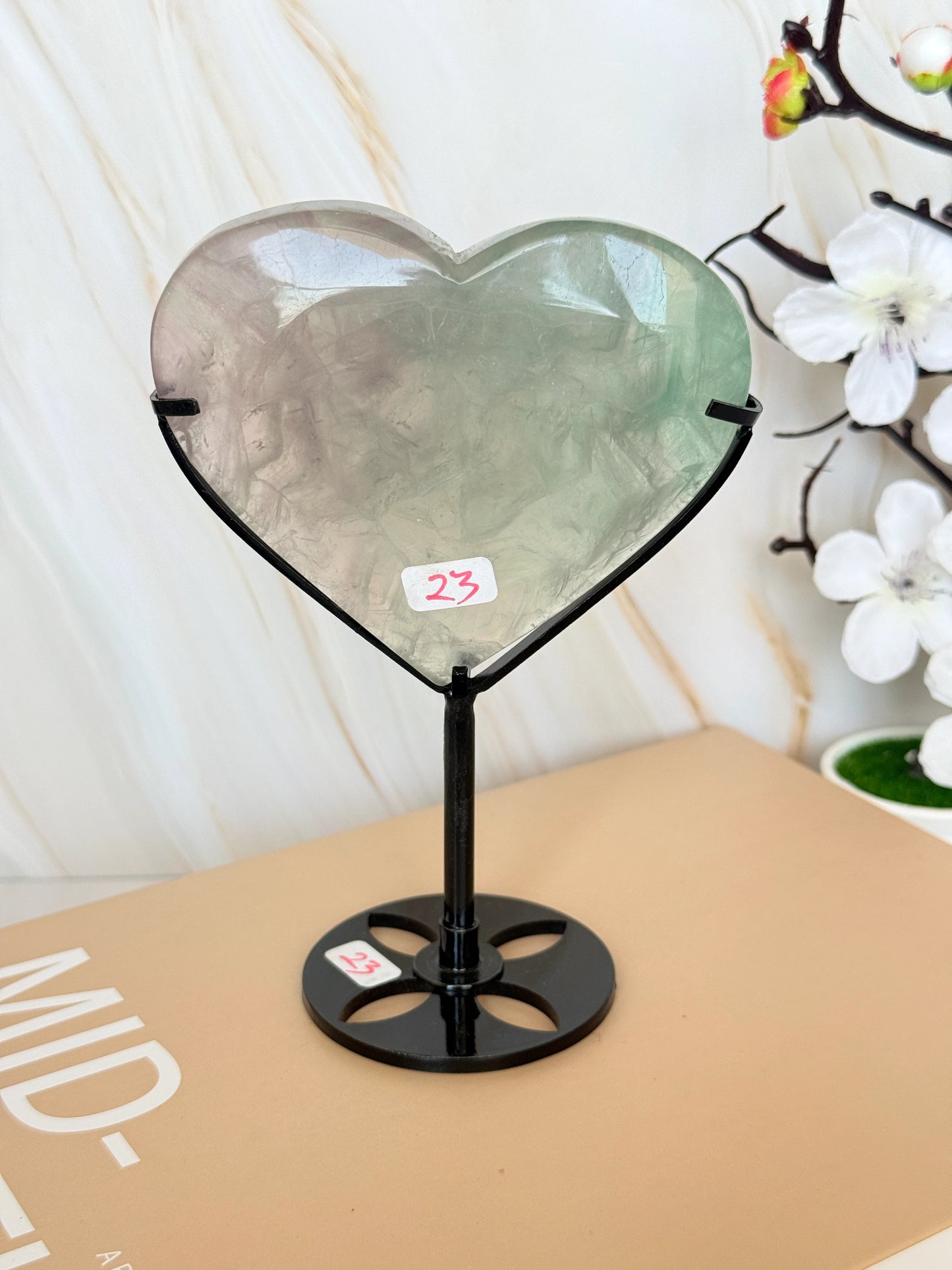 Rainbow Fluorite Heart on Stand | Mint Green & Lavender | Polished | 15cm | China