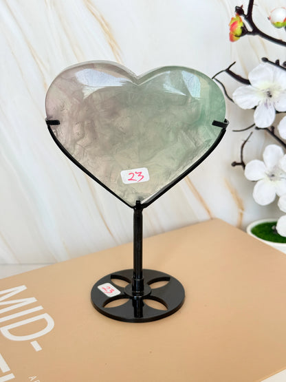 Rainbow Fluorite Heart on Stand | Mint Green & Lavender | Polished | 15cm | China