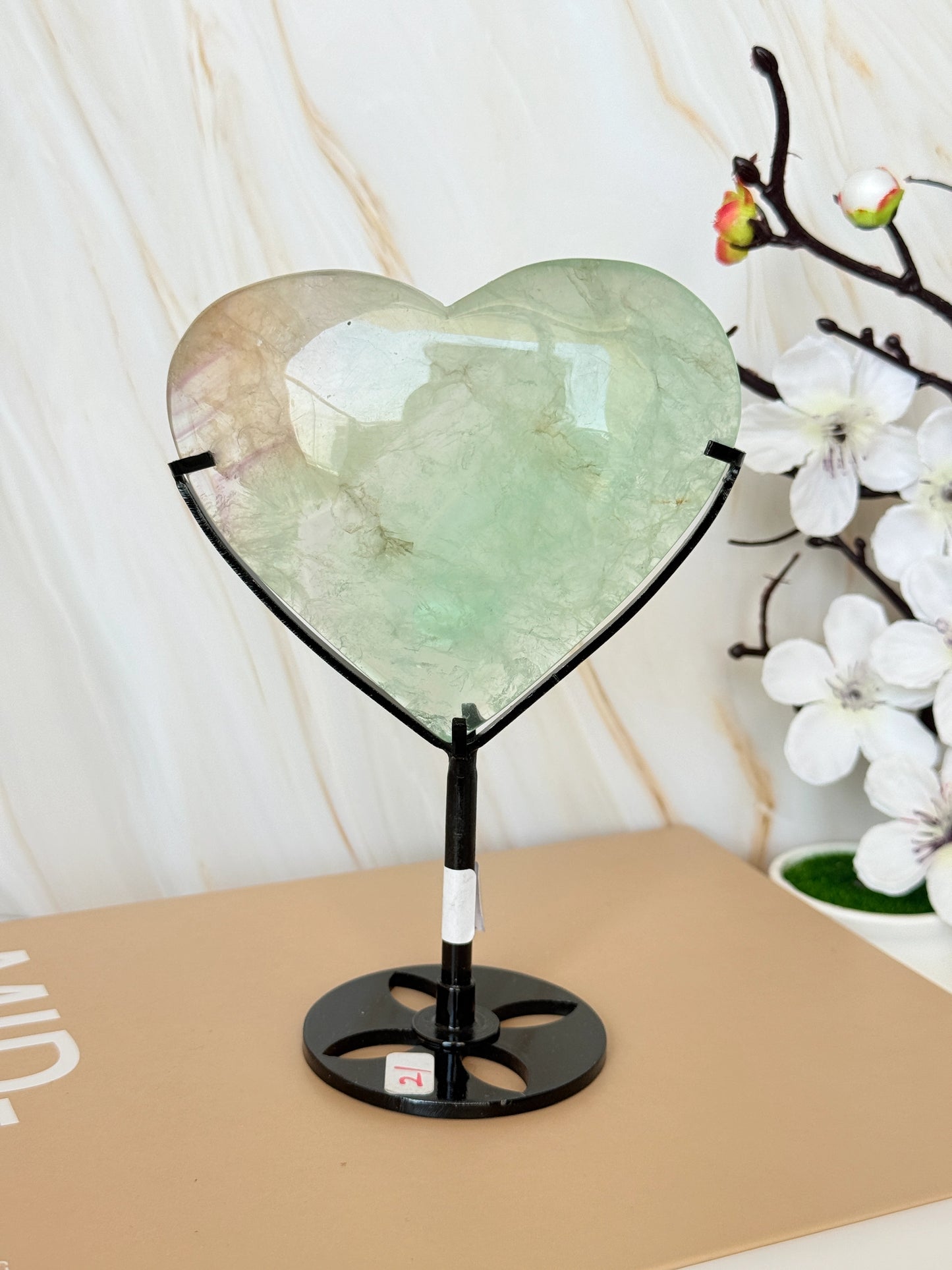 Rainbow Fluorite Heart on Stand | Mint Green & Lavender | Polished | 15cm | China