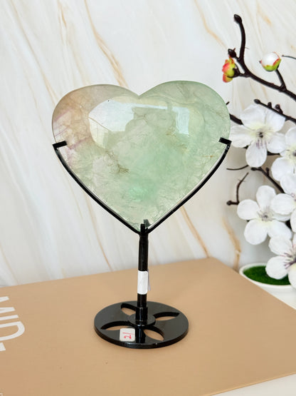 Rainbow Fluorite Heart on Stand | Mint Green & Lavender | Polished | 15cm | China