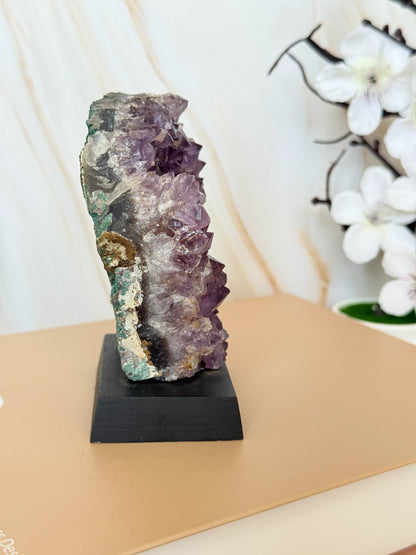 Brazilian Amethyst Cluster on Wooden Base | Raw | One of a Kind | 11–14cm