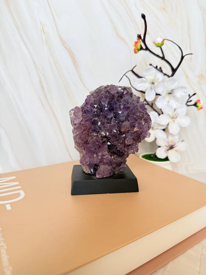 Brazilian Amethyst Cluster on Wooden Base | Raw | One of a Kind | 11–14cm
