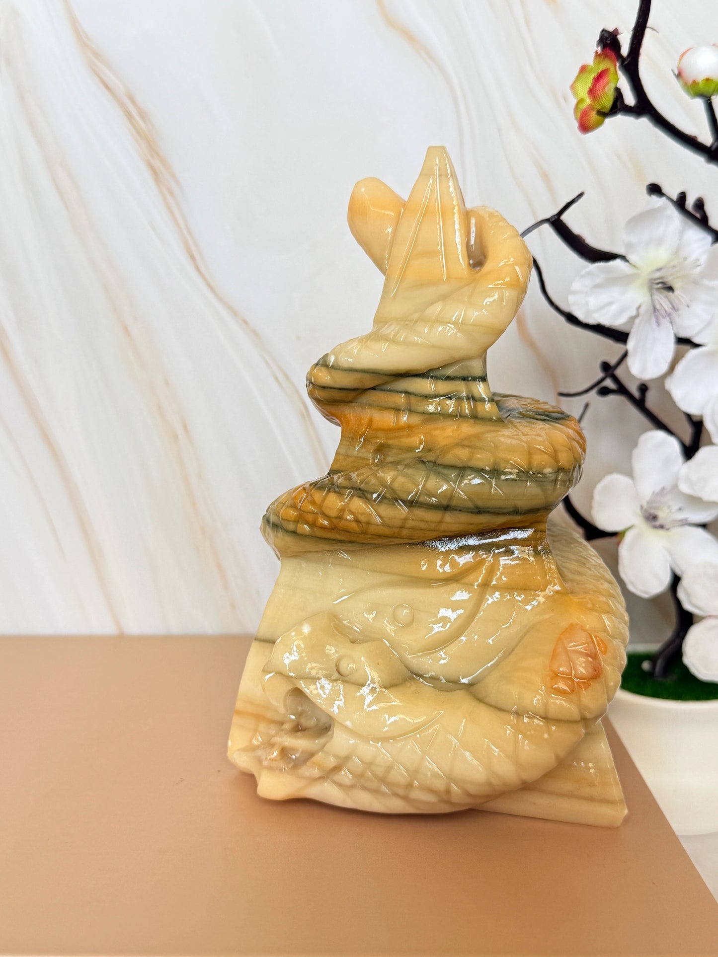 One of a Kind Yellow Jade Coiled Serpent | Transformation Crystal | 14cm | China