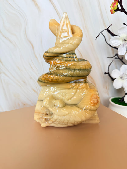 One of a Kind Yellow Jade Coiled Serpent | Transformation Crystal | 14cm | China