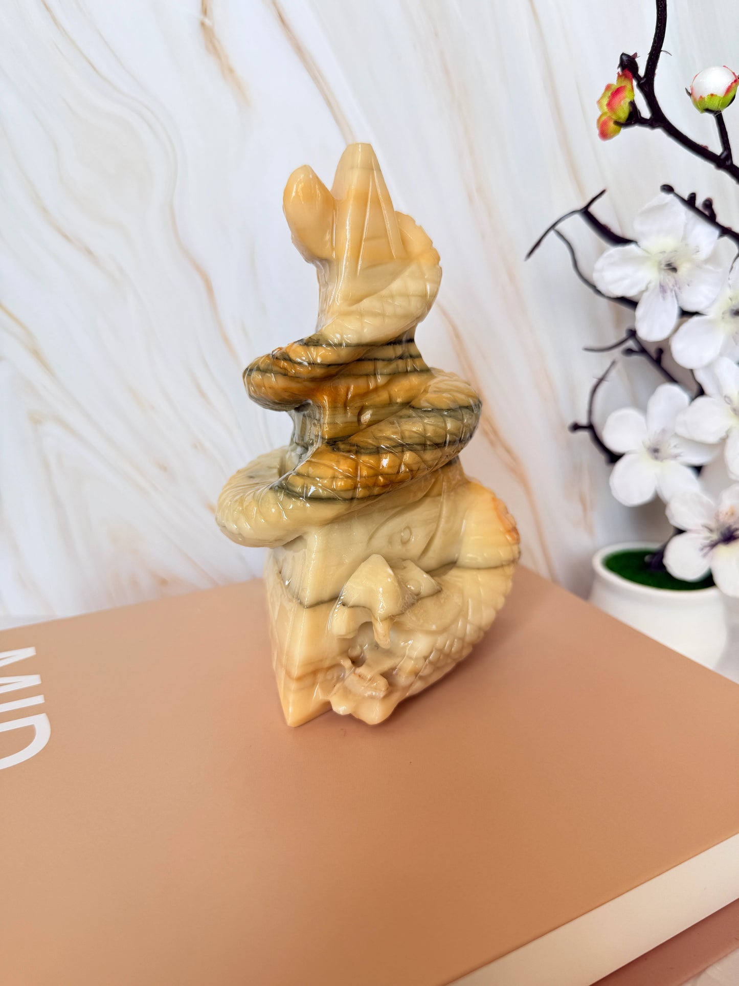 One of a Kind Yellow Jade Coiled Serpent | Transformation Crystal | 14cm | China