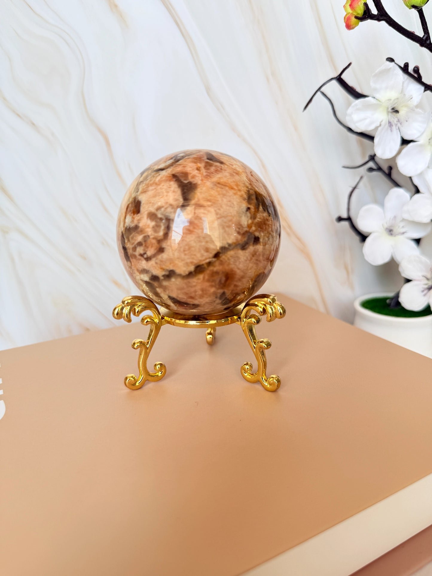 Peach Moonstone & Smoky Quartz Sphere | Polished | 5–6.5cm | China