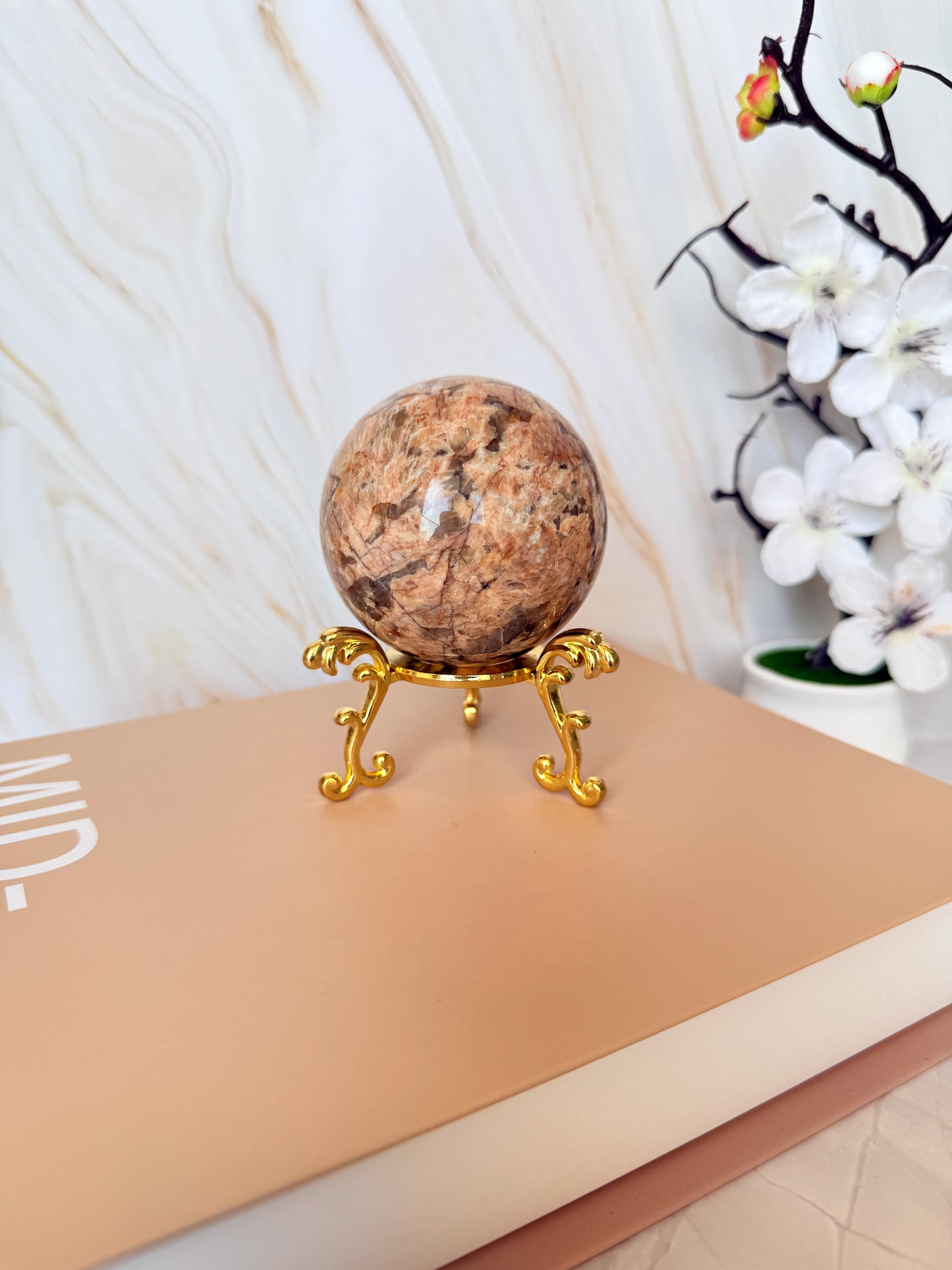 Peach Moonstone & Smoky Quartz Sphere | Polished | 5–6.5cm | China