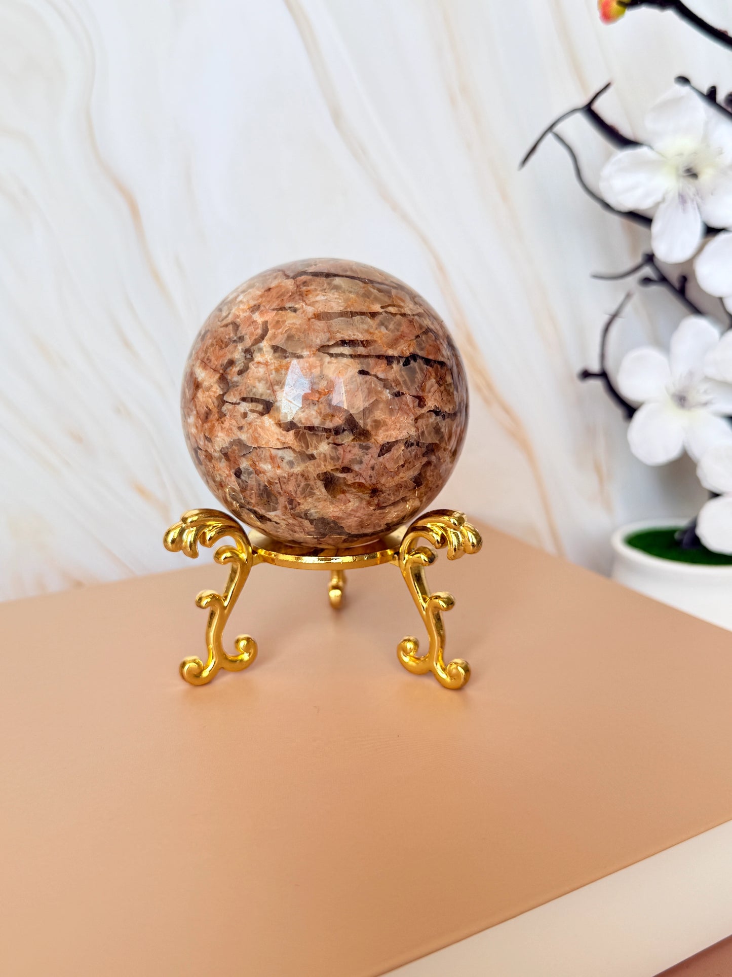 Peach Moonstone & Smoky Quartz Sphere | Polished | 5–6.5cm | China