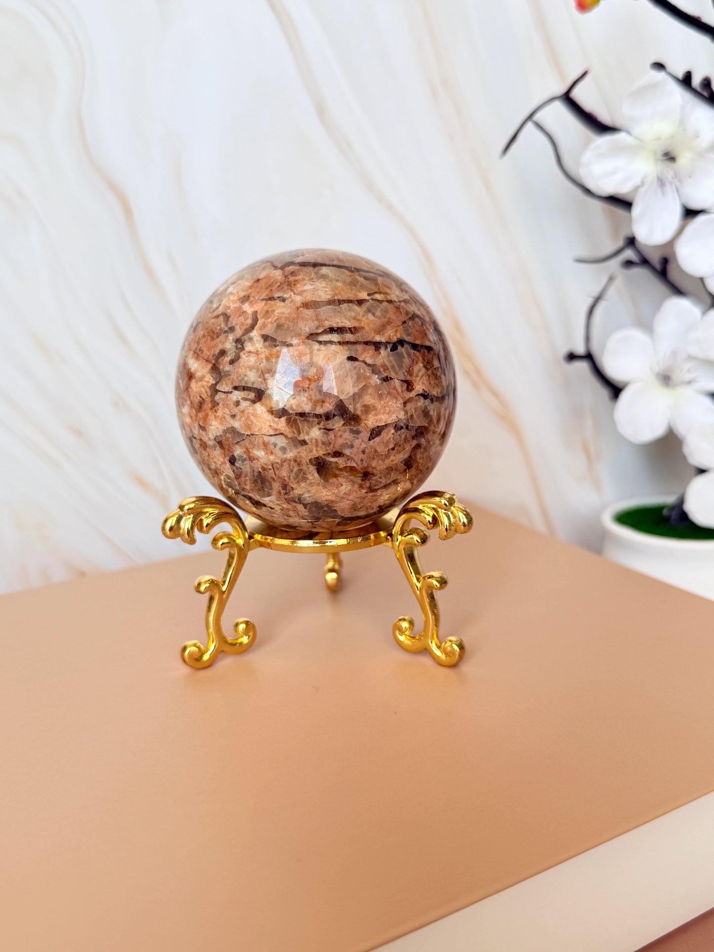 Peach Moonstone & Smoky Quartz Sphere | Polished | 5–6.5cm | China