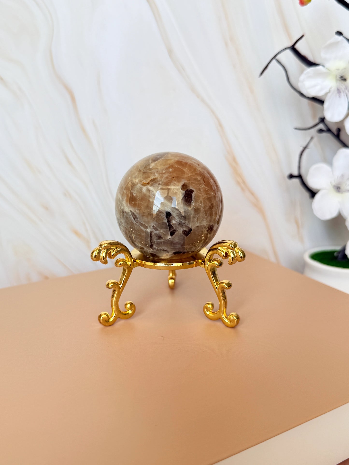 Peach Moonstone & Smoky Quartz Sphere | Polished | 5–6.5cm | China