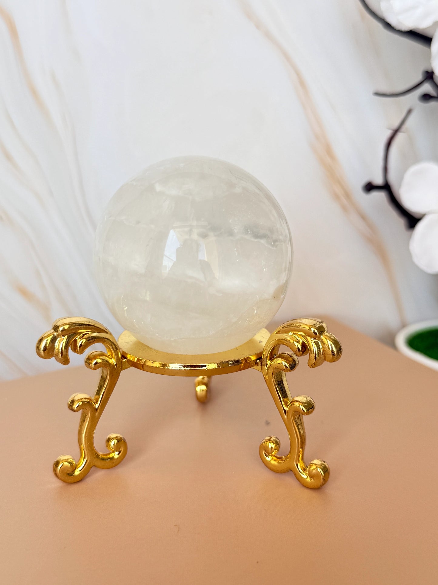 White Fluorite Sphere | Pure & Rare | Natural Banding | UV Reactive | Inner Mongolia