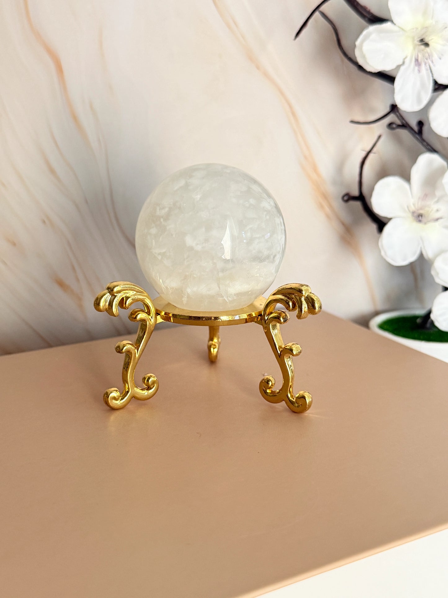 White Fluorite Sphere | Pure & Rare | Natural Banding | UV Reactive | Inner Mongolia