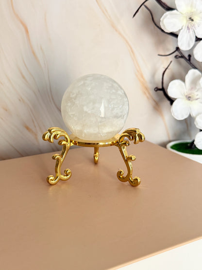 White Fluorite Sphere | Pure & Rare | Natural Banding | UV Reactive | Inner Mongolia
