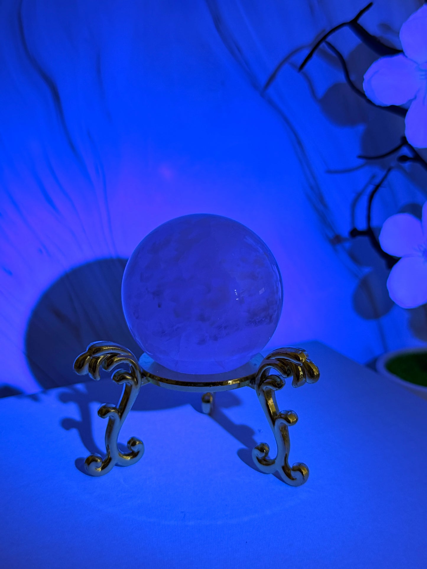 White Fluorite Sphere | Pure & Rare | Natural Banding | UV Reactive | Inner Mongolia