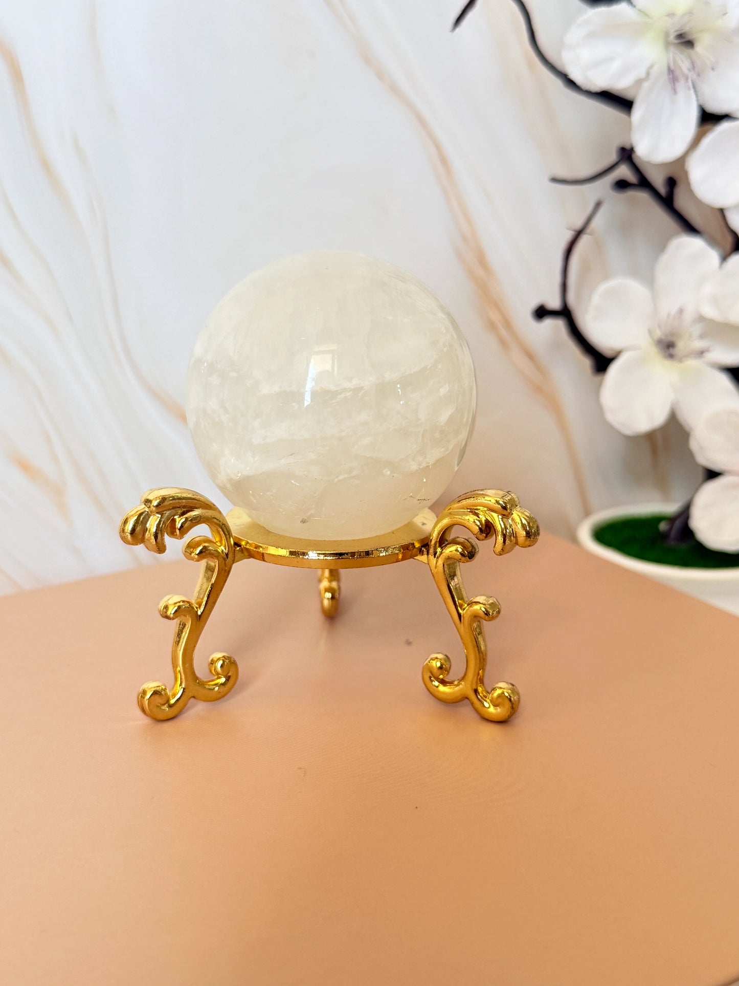 White Fluorite Sphere | Pure & Rare | Natural Banding | UV Reactive | Inner Mongolia