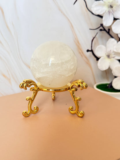 White Fluorite Sphere | Pure & Rare | Natural Banding | UV Reactive | Inner Mongolia