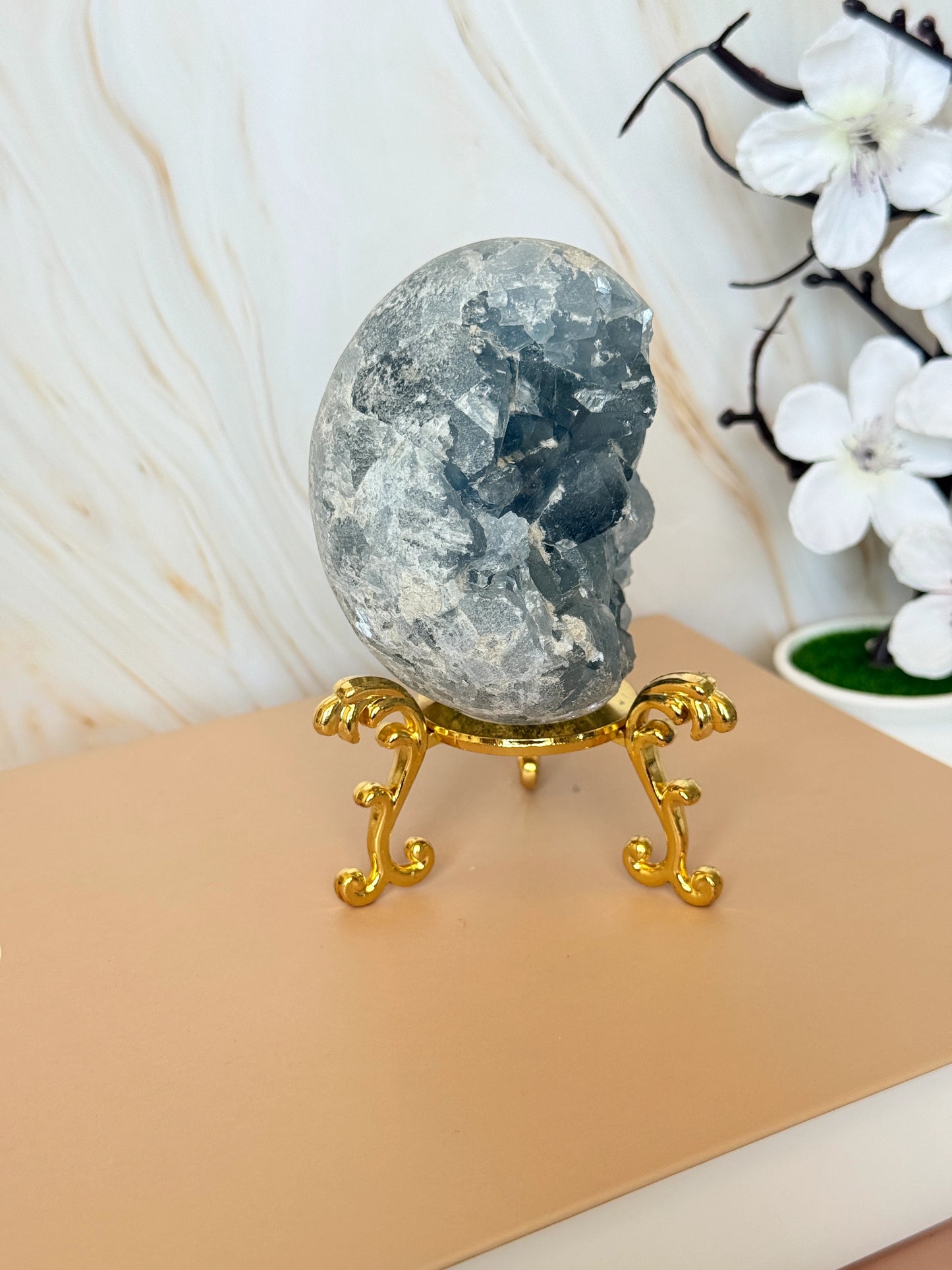 Blue Celestite Egg | Natural Druzy Crystal | Madagascar | Polished | Multiple Sizes