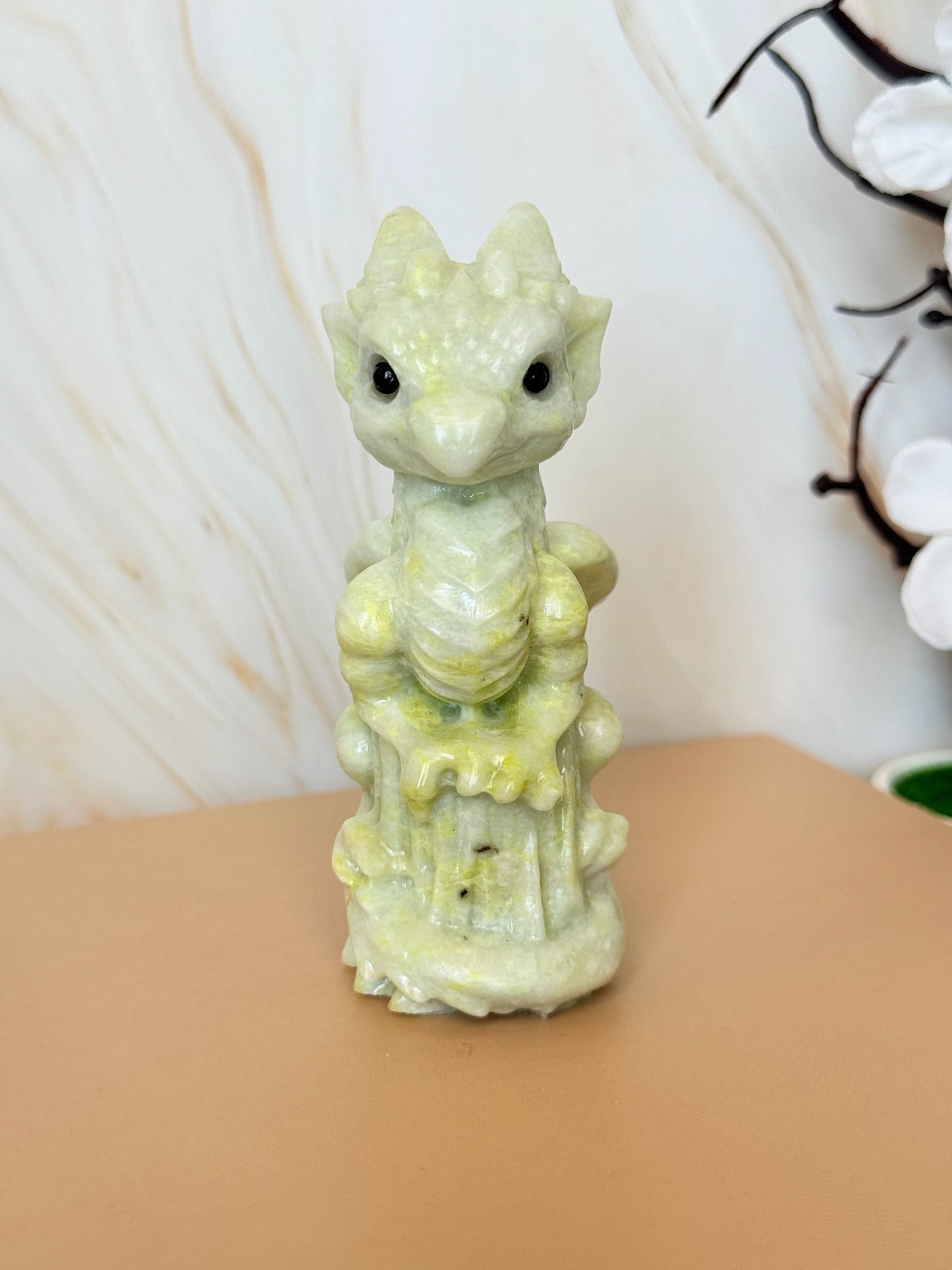 Crystal Baby Dragon Carving | Lemon Jade, Alashan Jade & Garnet | 10cm | China