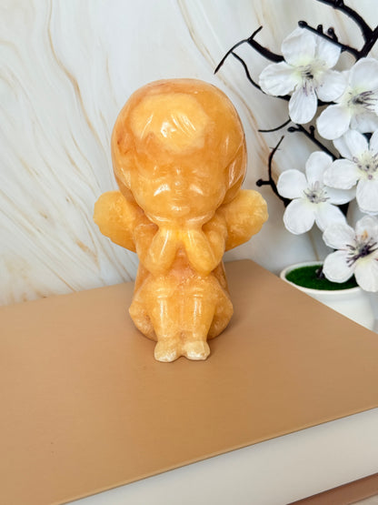Carved Yellow Calcite Cherub | Crystal Angel for Joy & Abundance | 11cm