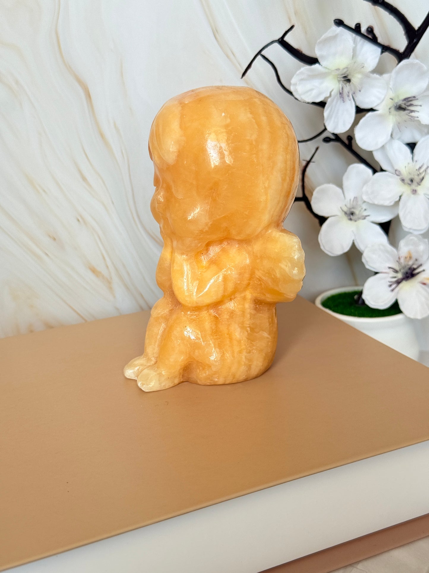 Carved Yellow Calcite Cherub | Crystal Angel for Joy & Abundance | 11cm