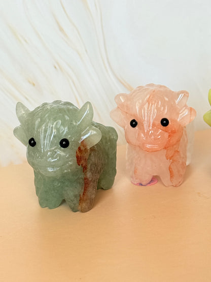Crystal Highland Cow Carving | Natural Gemstone | 6cm | Multiple Stones