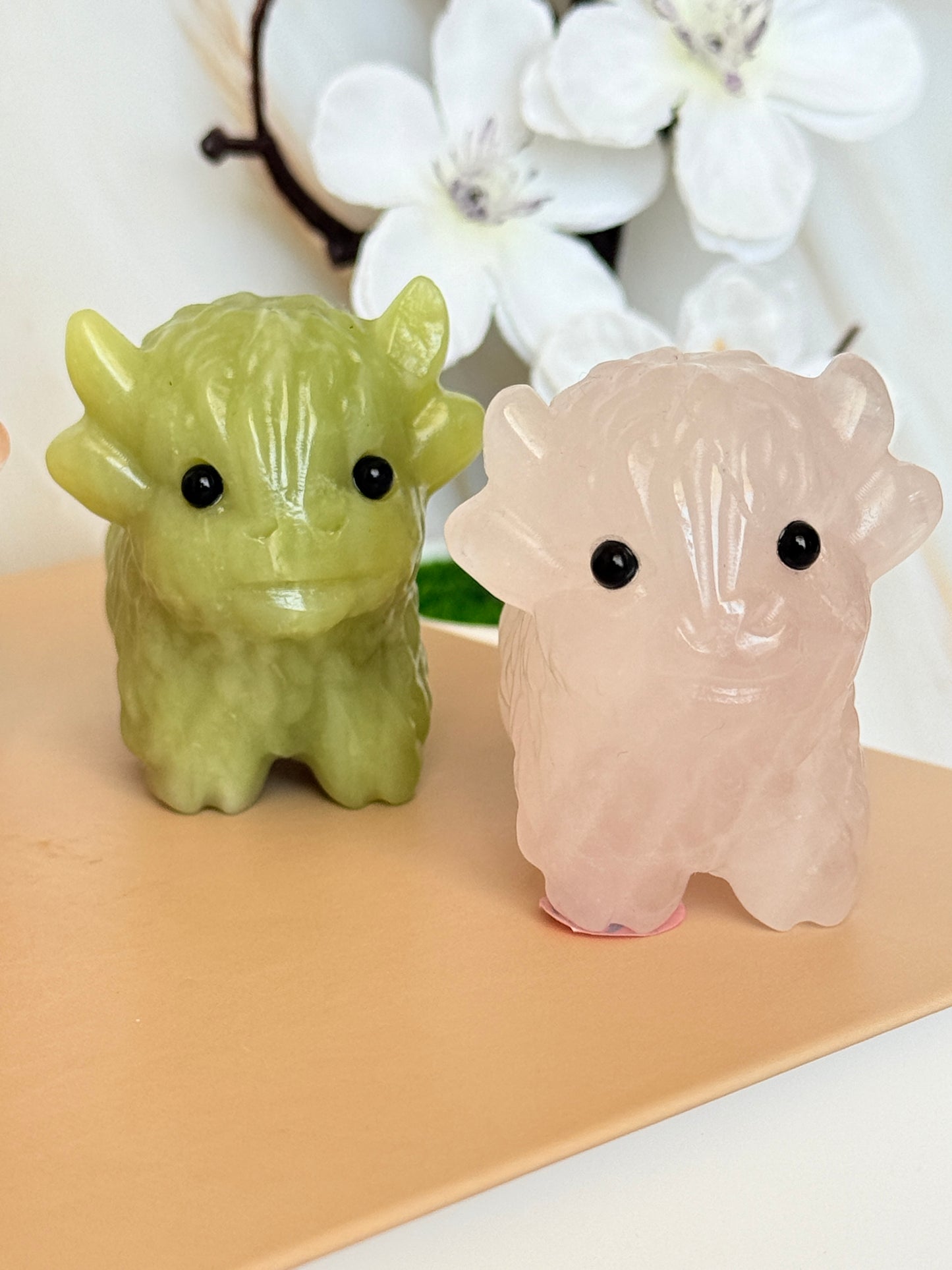 Crystal Highland Cow Carving | Natural Gemstone | 6cm | Multiple Stones