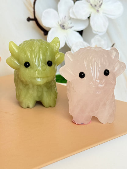 Crystal Highland Cow Carving | Natural Gemstone | 6cm | Multiple Stones