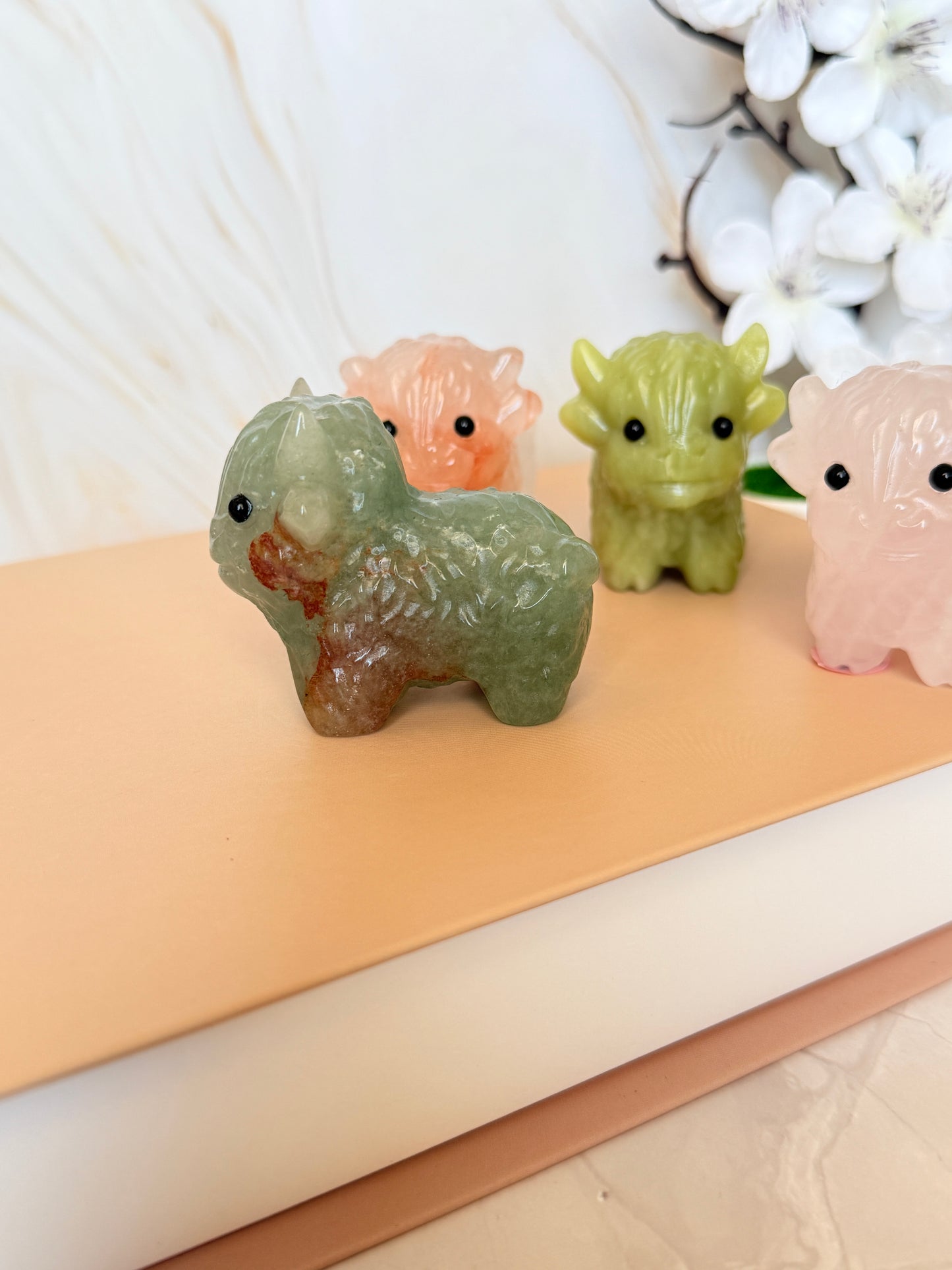 Crystal Highland Cow Carving | Natural Gemstone | 6cm | Multiple Stones