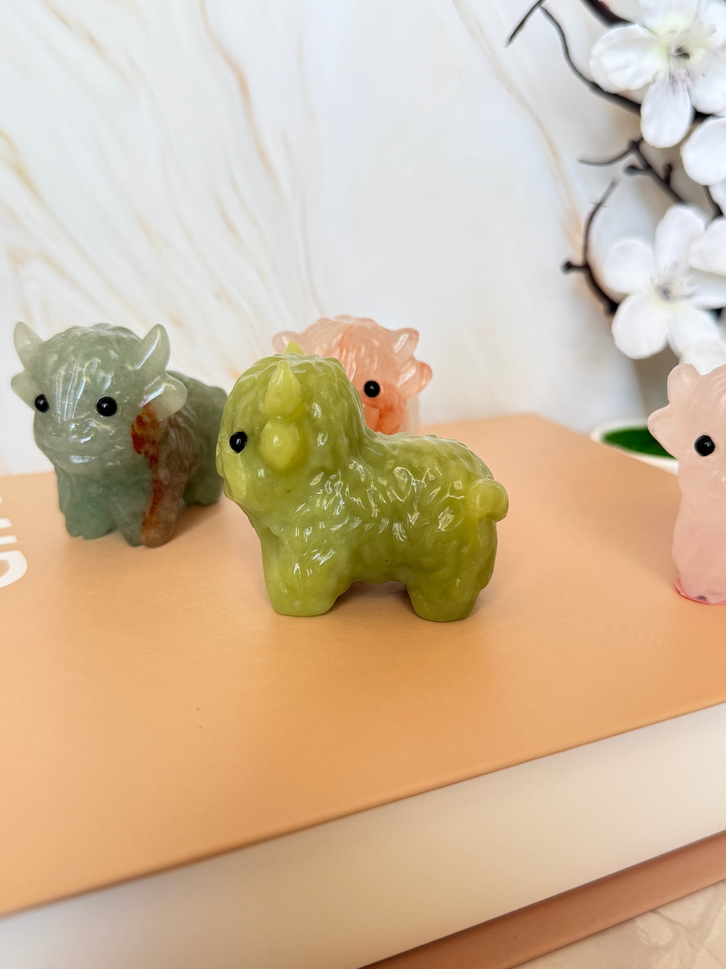 Crystal Highland Cow Carving | Natural Gemstone | 6cm | Multiple Stones