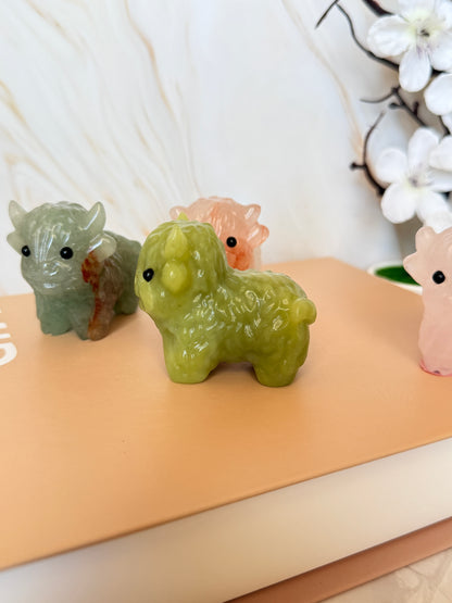 Crystal Highland Cow Carving | Natural Gemstone | 6cm | Multiple Stones
