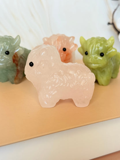 Crystal Highland Cow Carving | Natural Gemstone | 6cm | Multiple Stones