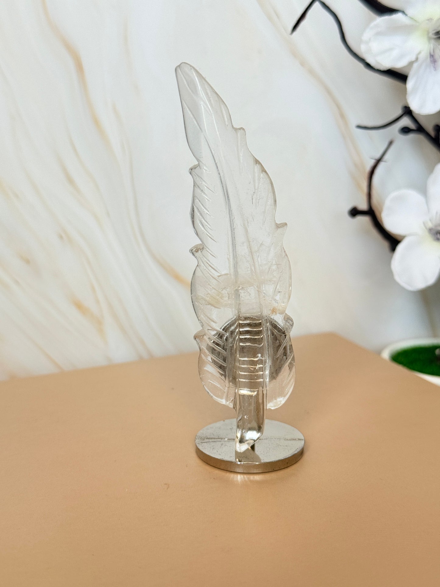 Crystal Feather Carving on Stand | Natural Gemstone | 9cm | Choose Your Stone