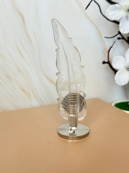Crystal Feather Carving on Stand | Natural Gemstone | 9cm | Choose Your Stone