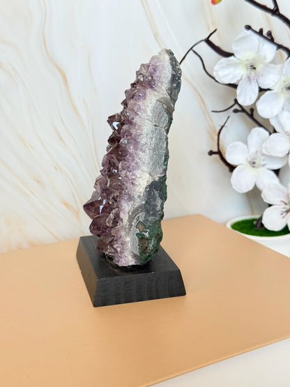 Brazilian Amethyst Cluster on Wooden Base | Raw | One of a Kind | 11–14cm