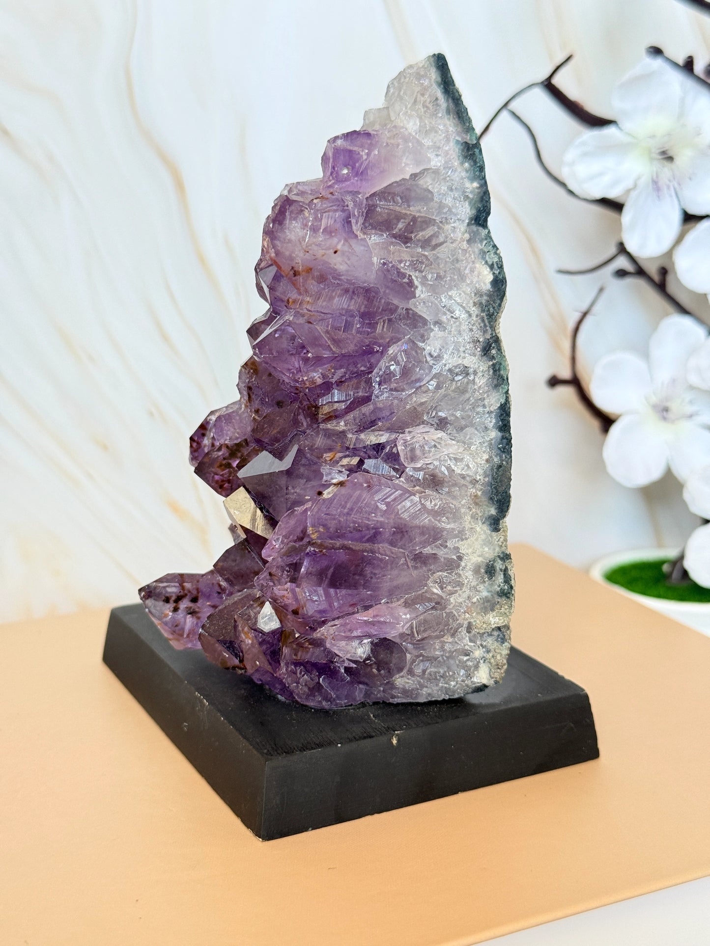 Brazilian Amethyst Cluster on Wooden Base | Raw | One of a Kind | 11–14cm