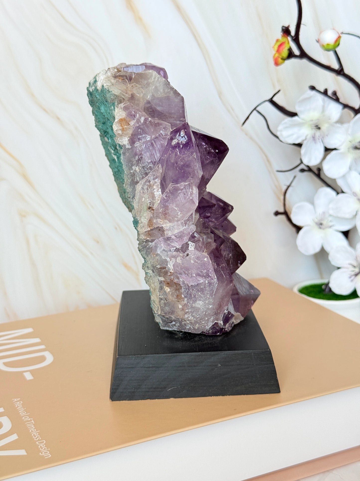 Brazilian Amethyst Cluster on Wooden Base | Raw | One of a Kind | 11–14cm