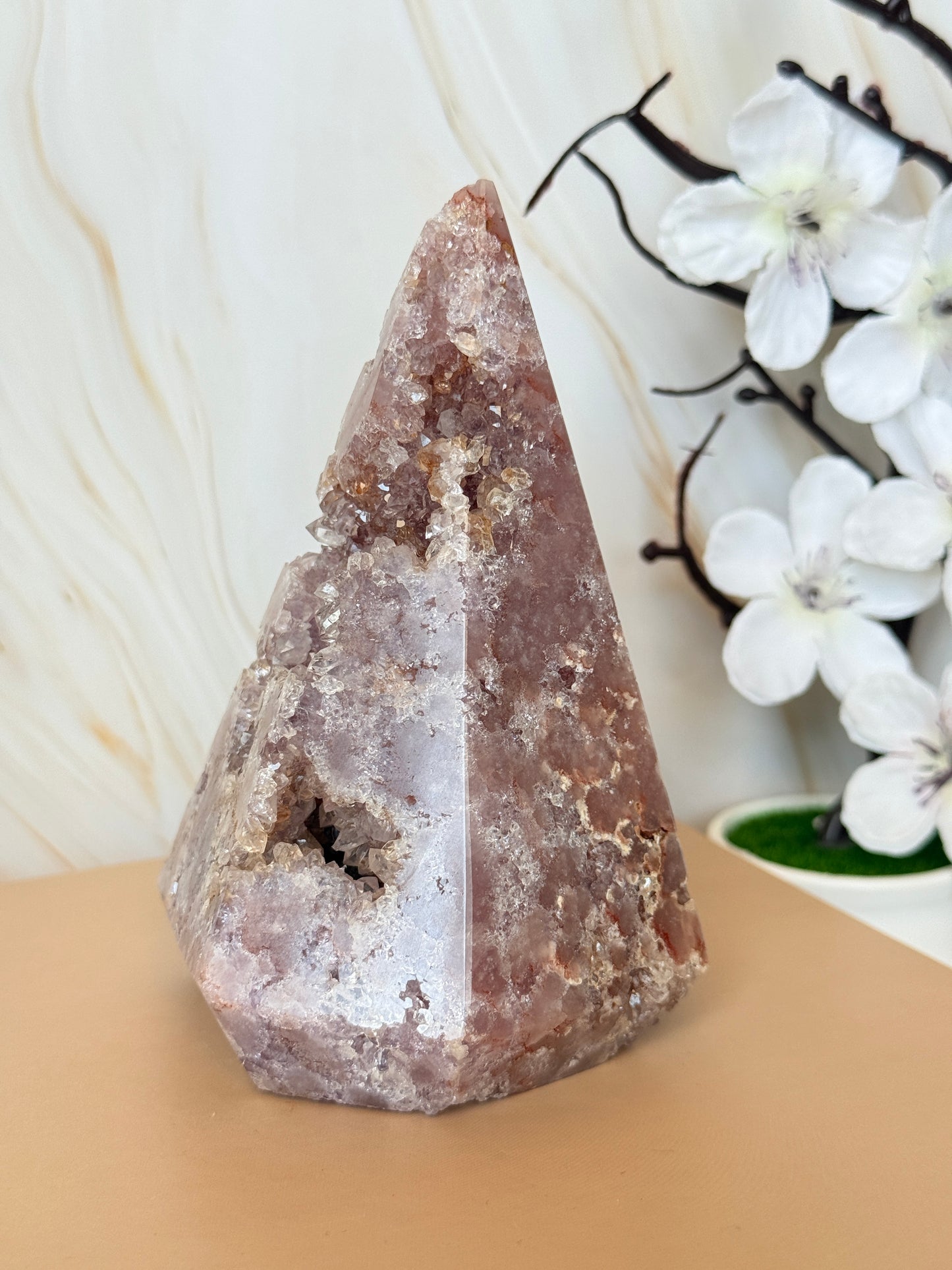 Pink Amethyst Druzy Pyramid | Natural Crystal Point | Brazil | 12.5cm