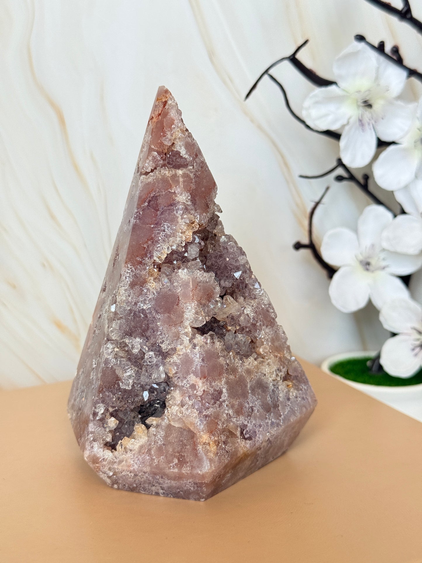 Pink Amethyst Druzy Pyramid | Natural Crystal Point | Brazil | 12.5cm